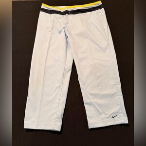 Nike Capri Polyester Pants Womens Blue Navy Yellow Stripe Size Medium